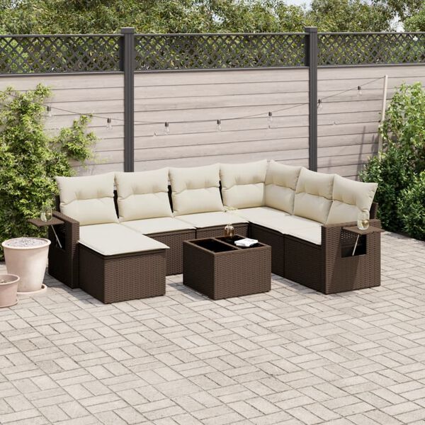 vidaXL 8 pcs conjunto sof&aacute;s de jardim c/ almofad&otilde;es vime PE castanho