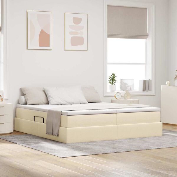 vidaXL Cama com arruma&ccedil;&atilde;o e colch&atilde;o Creme 200 x 200 cm Poli&eacute;ster
