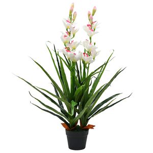 vidaXL Planta orqu&iacute;dea cymbidium artificial com vaso 100 cm verde
