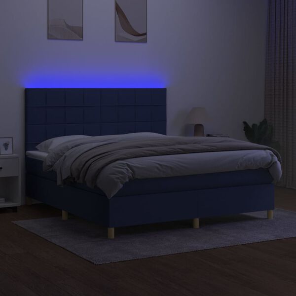 vidaXL Cama box spring c/ colch&atilde;o e LED 180x200 cm tecido azul
