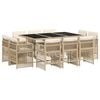 vidaXL 11 pcs conjunto de jantar p/ jardim com almofad&otilde;es vime PE bege
