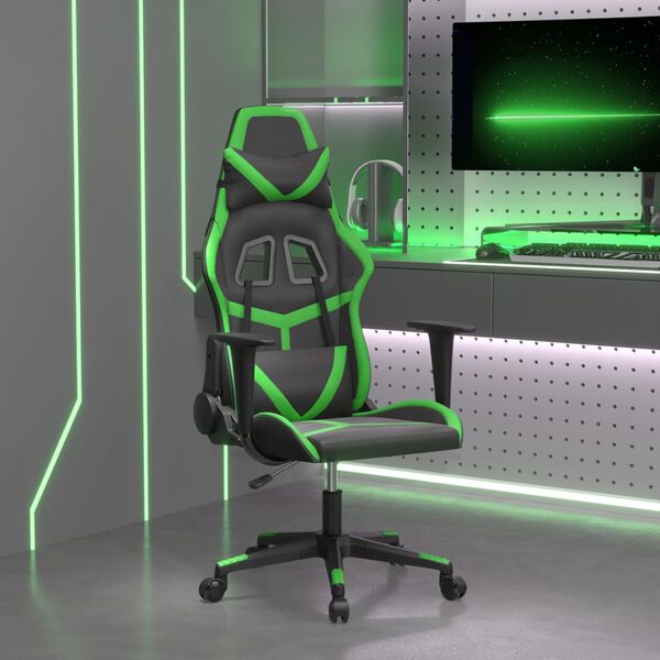 vidaXL Cadeira gaming massagens couro artificial preto e verde
