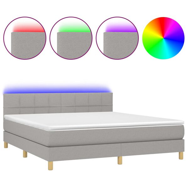 vidaXL Cama box spring c/ colch&atilde;o e LED 160x200 cm tecido cinza-claro