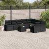 vidaXL 10 pcs conjunto sof&aacute;s de jardim c/ almofad&otilde;es vime PE preto