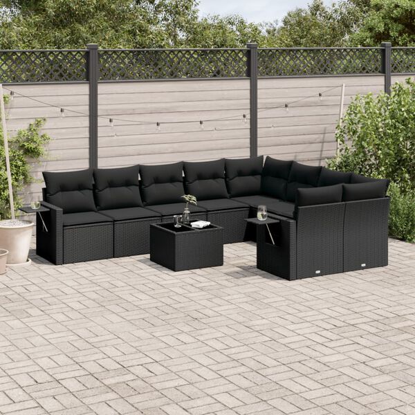 vidaXL 10 pcs conjunto sof&aacute;s de jardim c/ almofad&otilde;es vime PE preto