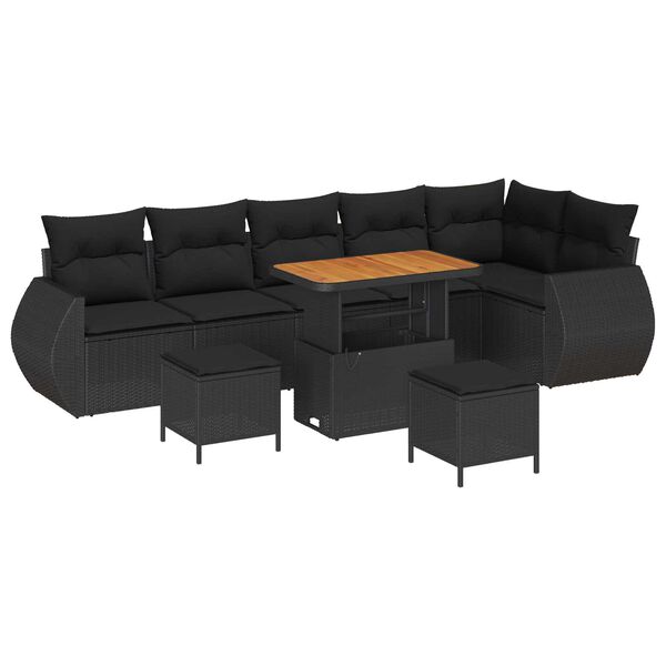 vidaXL Conjunto de Sof&aacute; de Jardim 9 pcs Preto vime PE
