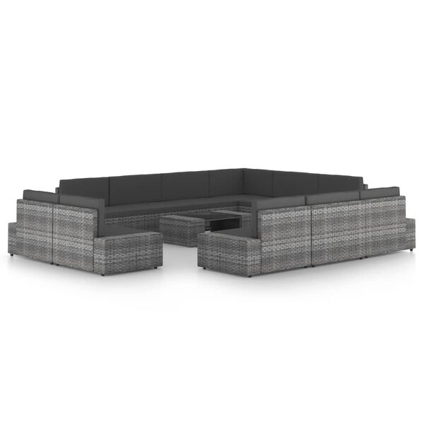 vidaXL 12 pcs conjunto lounge de jardim c/ almofad&otilde;es vime PE cinzento