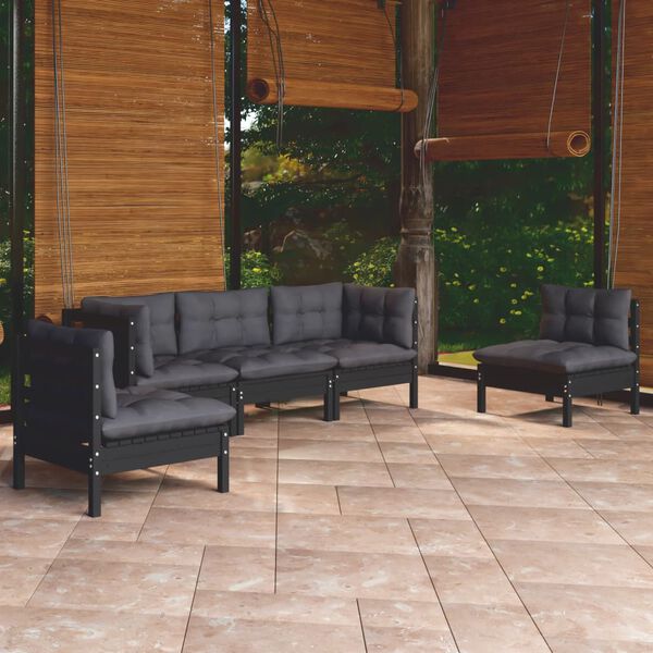 vidaXL 5 pcs conjunto lounge de jardim c/ almofad&otilde;es pinho maci&ccedil;o