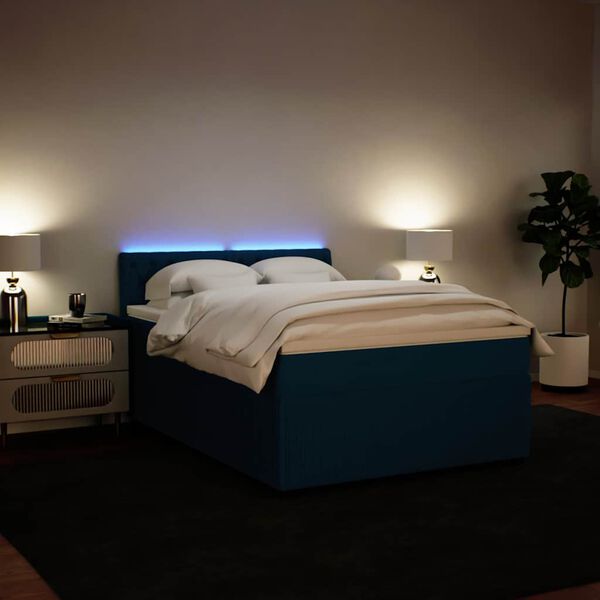 vidaXL Cama boxspring com colch&atilde;o 140x190 cm veludo azul