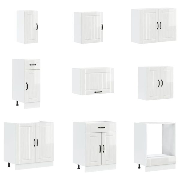 vidaXL 14 pe&ccedil;as arm&aacute;rio de cozinha conjunto Lucca brilho branco