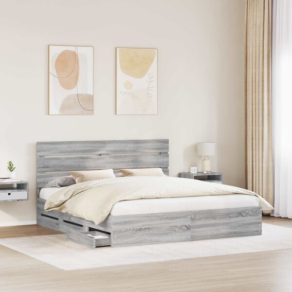 vidaXL Estrutura da Cama com gaveta Cinza Sonoma 200 x 200 cm