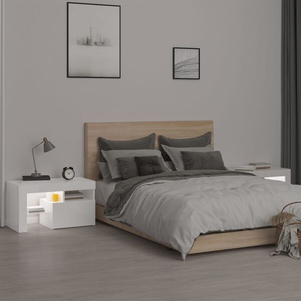 vidaXL Mesas cabeceira c/ LEDs 2 pcs 70x36,5x40 cm branco brilhante
