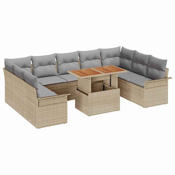 vidaXL Conjunto de Sof&aacute; de Jardim 10 pcs bege e cinzento claro