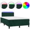 vidaXL Cama box spring com colch&atilde;o e luzes LED veludo verde-escuro