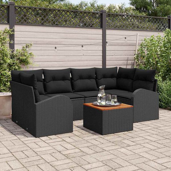 vidaXL Conjunto de Sof&aacute; de Jardim 7 pcs Preto