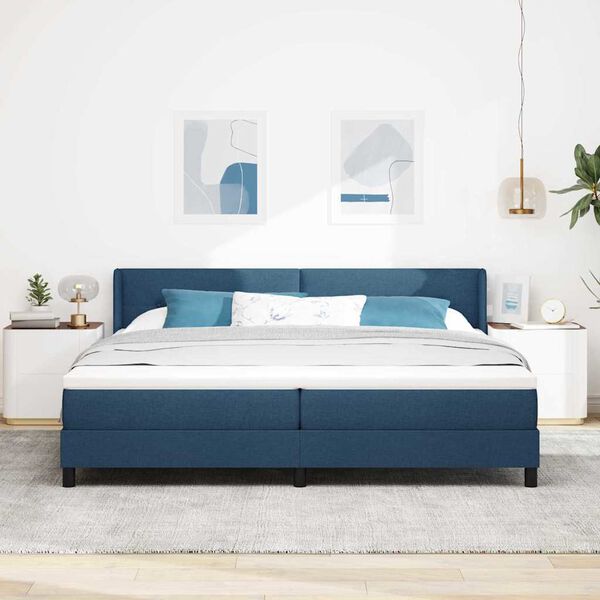 vidaXL Cama Box com colch&atilde;o com cabeceira Azul 200 x 200 cm Poli&eacute;ster