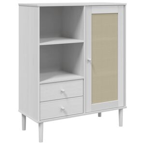 vidaXL M&oacute;vel alto SENJA aspeto vime 90x40x112 cm pinho maci&ccedil;o branco