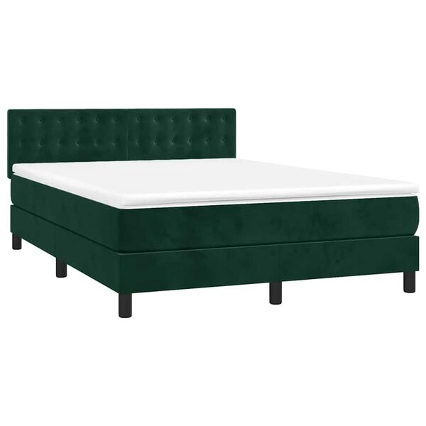 vidaXL Cama box spring c/ colch&atilde;o/LED 140x190 cm veludo verde-escuro