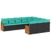 vidaXL Conjunto de sof&aacute; de jardim com 10 pe&ccedil;as e almofadas em rattan sint&eacute;tico preto