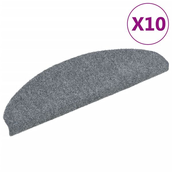 vidaXL Tapetes de escada autoadesivos 10 pe&ccedil;as 65x21x4 cm cinza claro semicircular grande