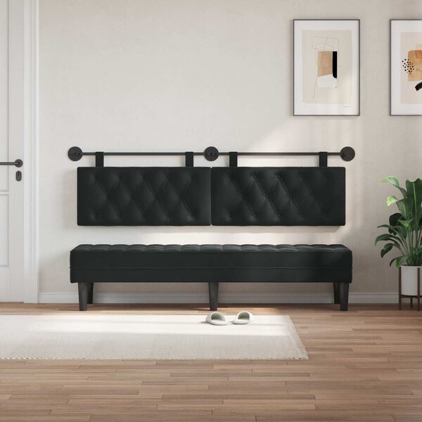 vidaXL Cabeceira Suspensa Preto 190 x 55 x 7 cm Veludo