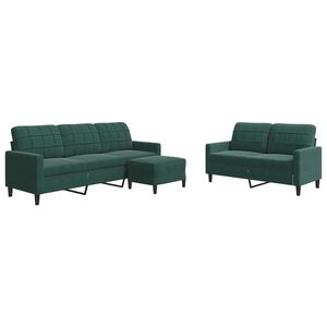 vidaXL 3 pcs conjunto de sof&aacute;s com almofad&otilde;es veludo verde-escuro