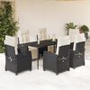 vidaXL 7 pcs conjunto de jantar p/ jardim c/ almofad&otilde;es vime PE preto