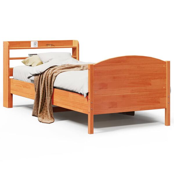 vidaXL Cama sem colch&atilde;o 75x190 cm madeira de pinho maci&ccedil;a castanho-mel