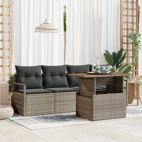 vidaXL Conjunto de Sof&aacute; de Jardim 5 pcs Cinzeto Rattan Sint&eacute;tico