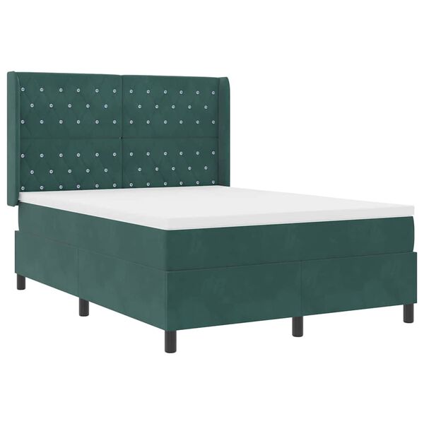 vidaXL Cama Box Spring com LED e Colch&atilde;o Verde 140 x 190 cm Veludo