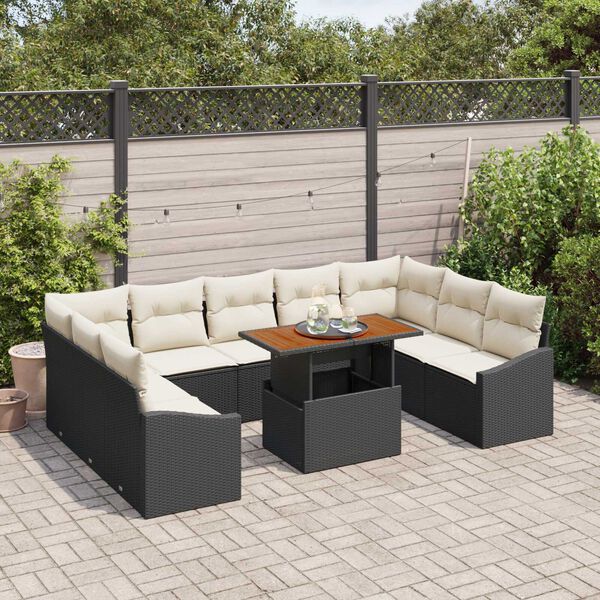 vidaXL Conjunto de Sof&aacute; de Jardim 10 pcs Preto Rattan Sint&eacute;tico