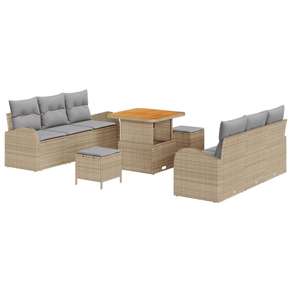 vidaXL Conjunto de Sof&aacute; de Jardim 9 pcs Bege Rattan Sint&eacute;tico