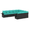 vidaXL Conjunto de sof&aacute; de jardim com 10 pe&ccedil;as e almofadas em rattan sint&eacute;tico preto