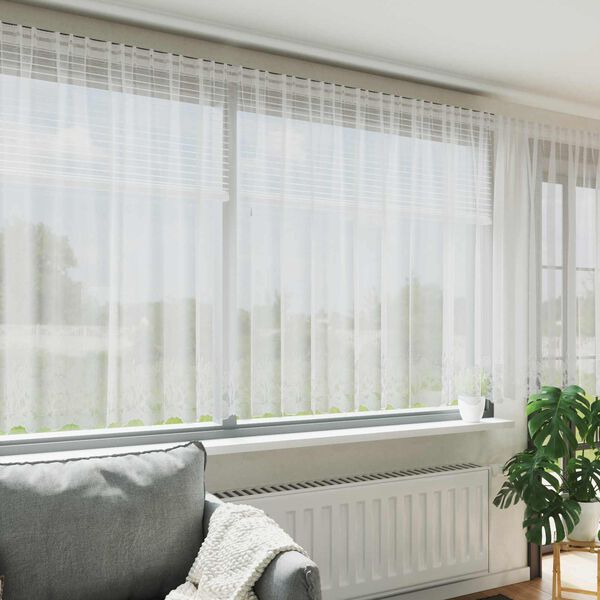 vidaXL Cortina de Renda com cortinas Branco 180 x 500 cm Poli&eacute;ster