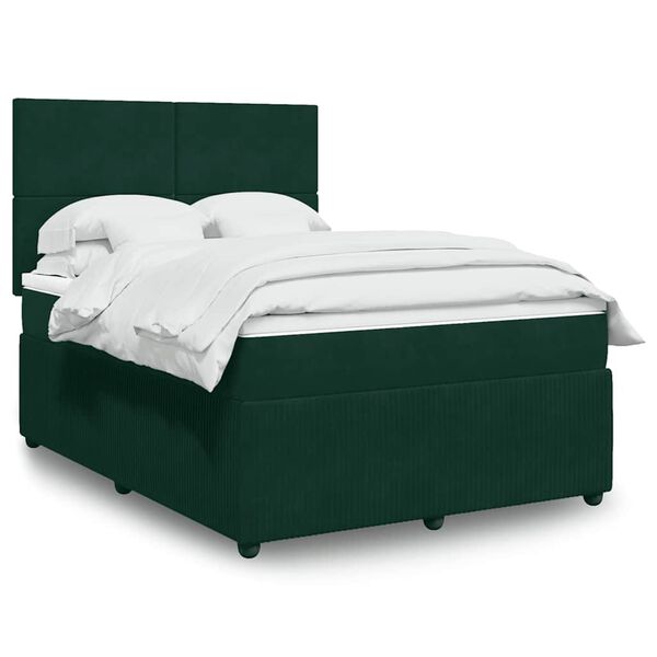 vidaXL Cama com molas/colch&atilde;o 140x190 cm veludo verde-escuro
