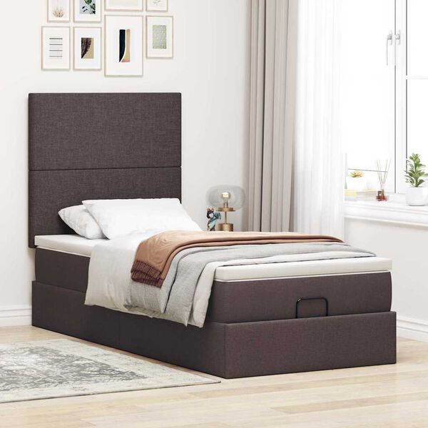 vidaXL Estrutura cama otomana colch&atilde;o 90x190 cm tecido castanho escuro