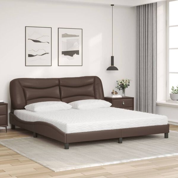 vidaXL Cama com colch&atilde;o Hvar 180x200 cm couro artificial castanho