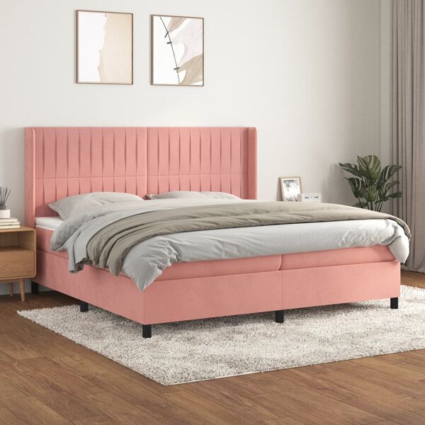 vidaXL Cama com molas/colch&atilde;o 200x200 cm veludo rosa