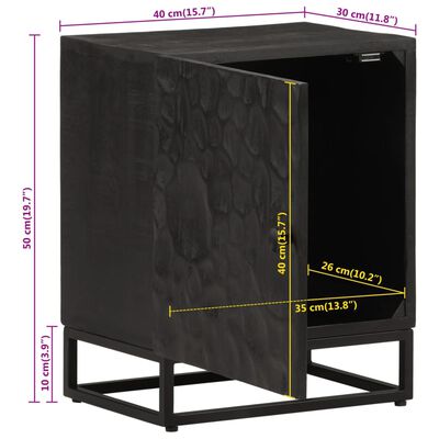 vidaXL Mesa de cabeceira 40x30x50 cm mangueira maciça/ferro preto
