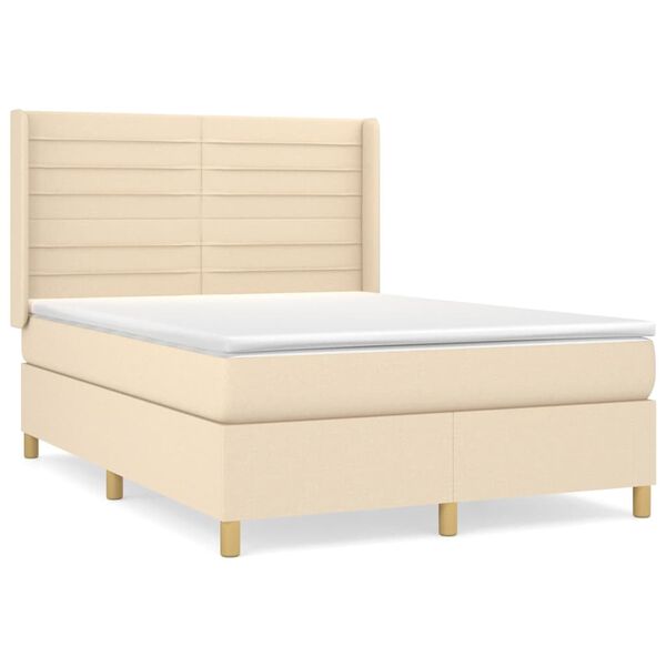 vidaXL Cama com molas/colch&atilde;o 140x200 cm tecido cor creme