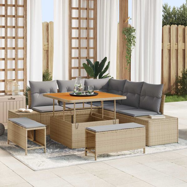 vidaXL Conjunto de Sof&aacute; de Jardim 8 pcs Bege Rattan Sint&eacute;tico