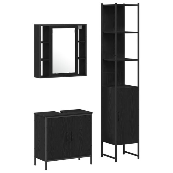 vidaXL M&oacute;veis para Banheiro com porta 3 pcs Preto Madeira processada