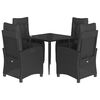 vidaXL 5 pcs conjunto de jantar p/ jardim c/ almofad&otilde;es vime PE preto