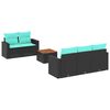 vidaXL 6 pcs conjunto de sof&aacute;s p/ jardim c/ almofad&otilde;es vime PE preto