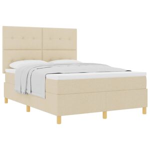 vidaXL Cama Box com colch&atilde;o com cabeceira Creme 160 x 200 cm tecido