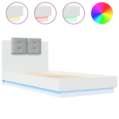 vidaXL Estrutura de cama c/ cabeceira e luzes LED 90x190 cm branco