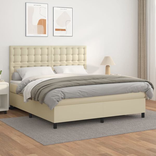 vidaXL Cama com molas/colch&atilde;o 180x200 cm couro artificial cor creme