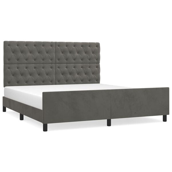 vidaXL Estrutura de cama sem colch&atilde;o 160x200 cm veludo cinzento-escuro