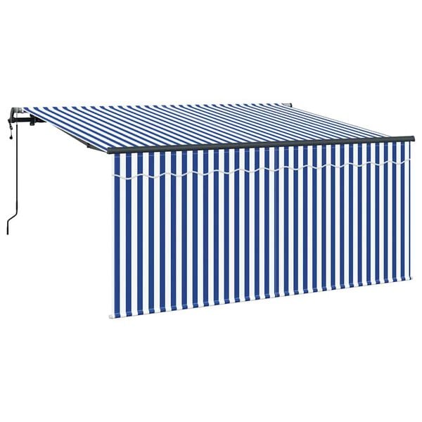 vidaXL Toldo Retr&aacute;til Azul e Branco 300 x 200 cm Poli&eacute;ster e Alum&iacute;nio