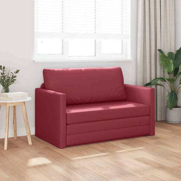 vidaXL Sof&aacute;-Cama 110cm Vinho Vermelho Couro Artificial